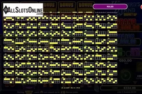 Paylines screen