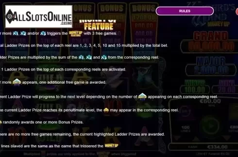 Money up feature screen