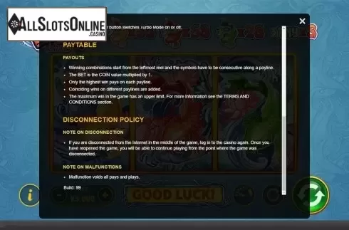 Paytable 2. Yu Yu Yu from Skywind Group