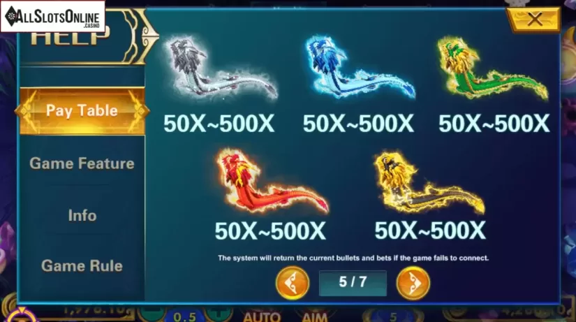 Paytable 5. 5 Dragons Fishing from JDB168