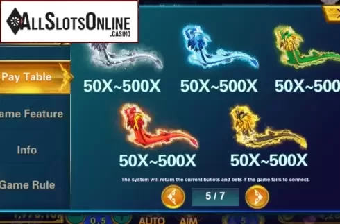 Paytable 5. 5 Dragons Fishing from JDB168