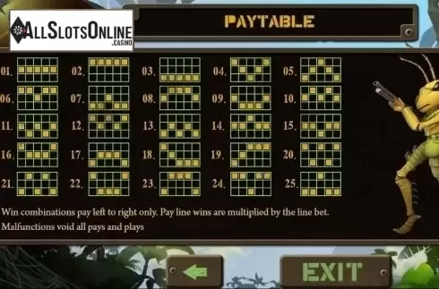 Paytable 5. Black Widow (Pariplay) from Pariplay