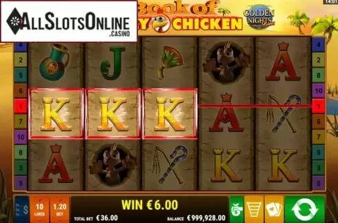 Win Screen. Book of Moorhuhn Golden Nights from Gamomat