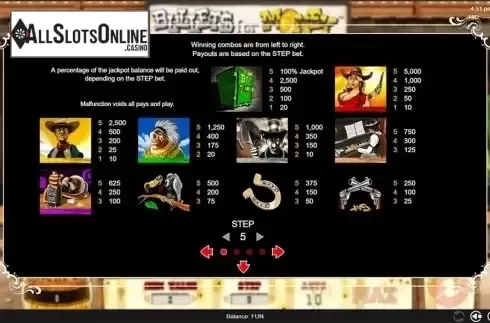 Paytable . Bullets for Money from Espresso Games