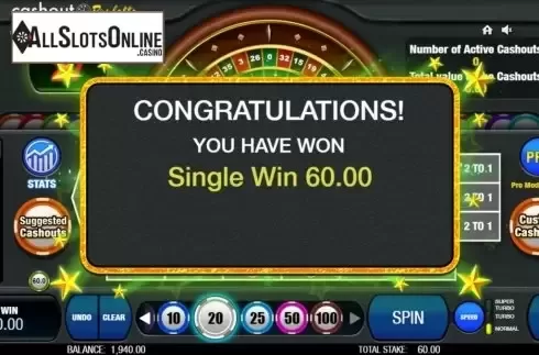 Win Screen. Cashout Roulette from Microgaming