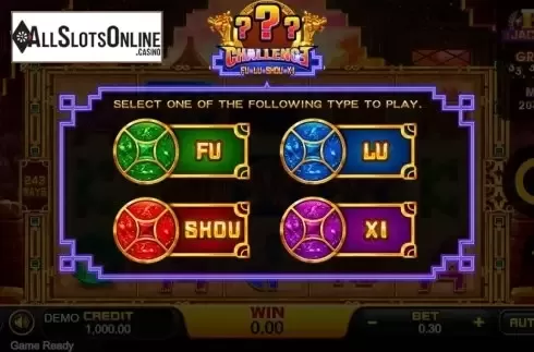 Start Screen. Challenge Fu Lu Shou Xi from PlayStar