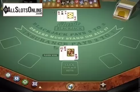 Game Screen. Classic Blackjack Gold from Microgaming
