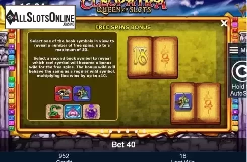 Paytable 4. Cleopatra Queen of Slots (Green Tube) from Greentube