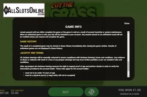 Info 4. Cut The Grass from Hacksaw Gaming