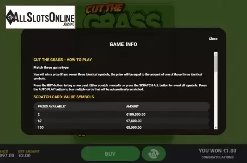 Info 1. Cut The Grass from Hacksaw Gaming
