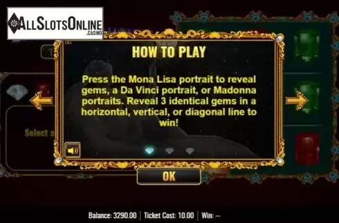Game Rules 1. Da Vinci Diamonds Tic Tac Toe from IGT