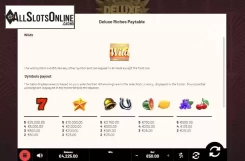 Paytable 1. Deluxe Riches from Mighty Finger