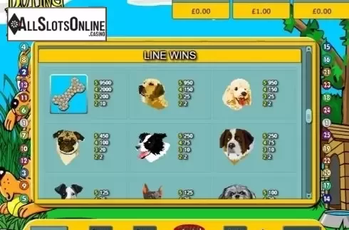 Paytable. Doting Doggies from Eyecon