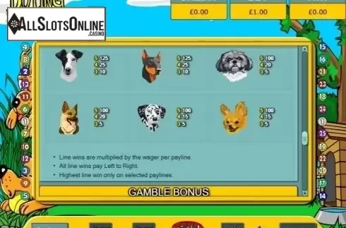 Paytable. Doting Doggies from Eyecon