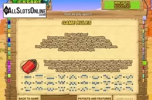 Paytable 2. Freaky Bandits from GamesOS