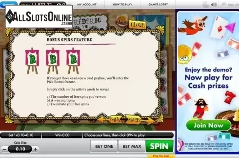 Paytable 3. Frederic vs Francois  In It for the Monet from Gamesys