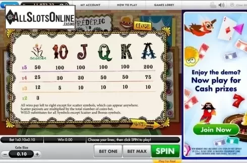 Paytable 1. Frederic vs Francois  In It for the Monet from Gamesys