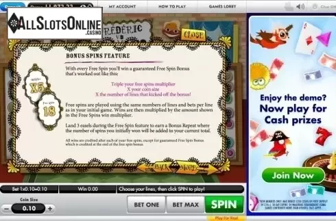 Paytable 4. Frederic vs Francois  In It for the Monet from Gamesys