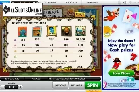 Paytable 6. Frederic vs Francois  In It for the Monet from Gamesys