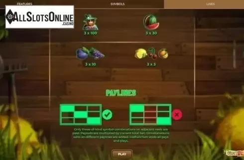 Paylines. Fruit Farm (Spinmatic) from Spinmatic
