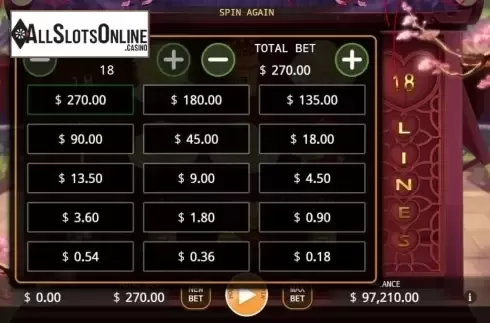 Bets screen. God of Love from KA Gaming