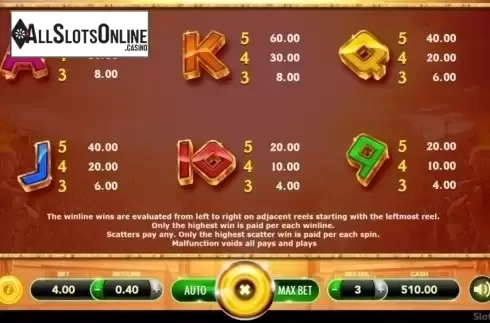 Paytable 2. Immortal Gladiator from SlotVision