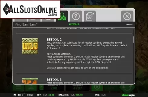 Paytable 2. King Bam Bam from StakeLogic