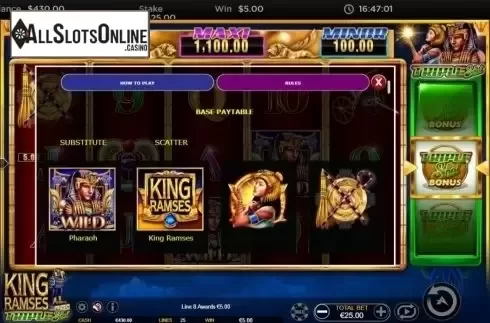 Paytable 1. King Ramses from Ainsworth