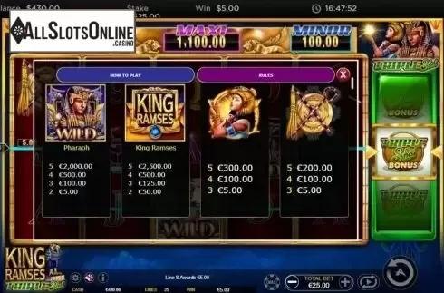 Paytable 2. King Ramses from Ainsworth