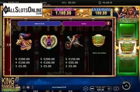 Paytable 3. King Ramses from Ainsworth