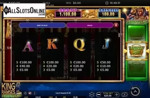 Paytable 4. King Ramses from Ainsworth