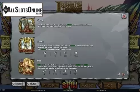 Paytable 3. Legend Lore from 1X2gaming