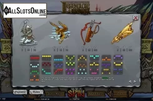Paytable 1. Legend Lore from 1X2gaming