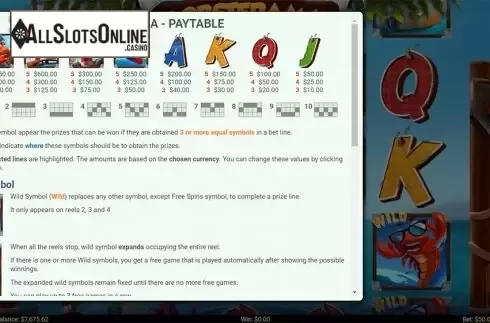 Paytable . Lobsterama from Mobilots