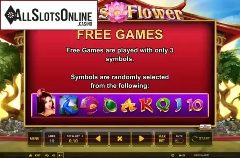 Features screen 2. Lotus Flower from Greentube