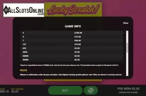 Info 2. Lucky Scratch (Hacksaw Gaming) from Hacksaw Gaming