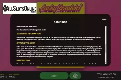 Info 3. Lucky Scratch (Hacksaw Gaming) from Hacksaw Gaming