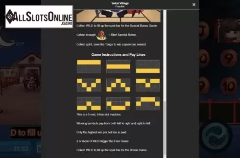 Paylines screen. Monster Village from Manna Play