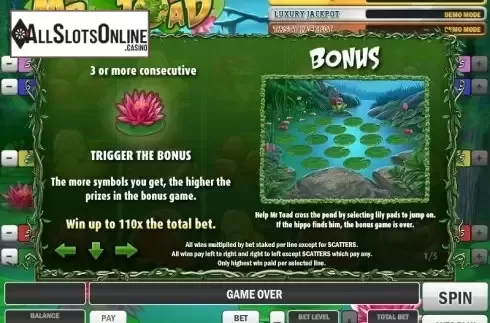 Paytable 1. Mr Toad from Play'n Go