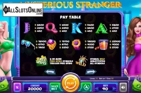 Paytable . Mysterious Stranger from X Card