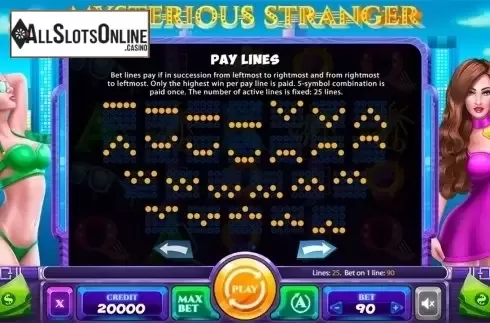Paytable 3. Mysterious Stranger from X Card