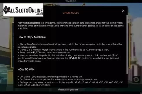 Game Rules screen