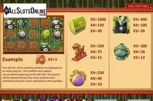 Paytable 2. Panda Party from Rival Gaming
