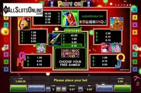 Paytable . Party On!	 from Novomatic