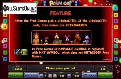 Paytable 3. Party On!	 from Novomatic