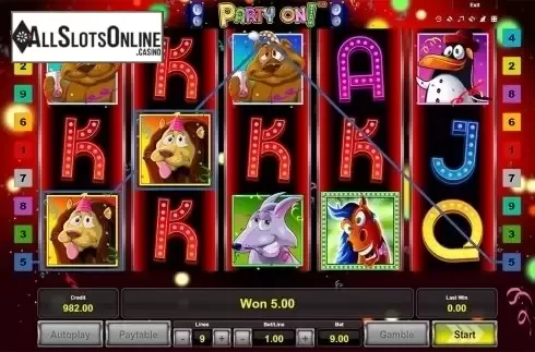 Win screen. Party On!	 from Novomatic