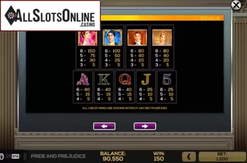 Pay Tables 1. Pride and Prejudice from High 5 Games
