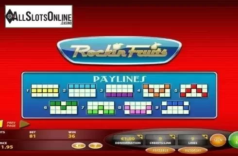 Paylines. Rockin Fruits from IGT