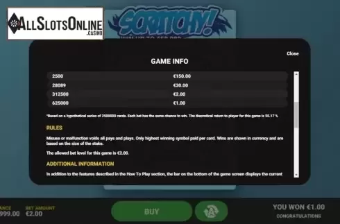 Info 2. Scratchy from Hacksaw Gaming