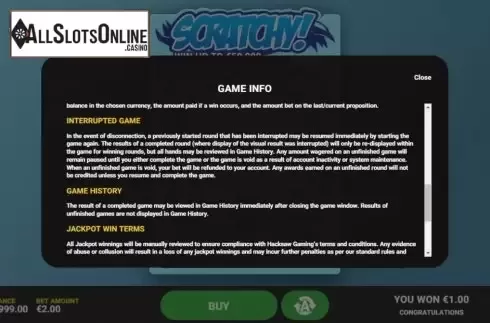 Info 3. Scratchy from Hacksaw Gaming